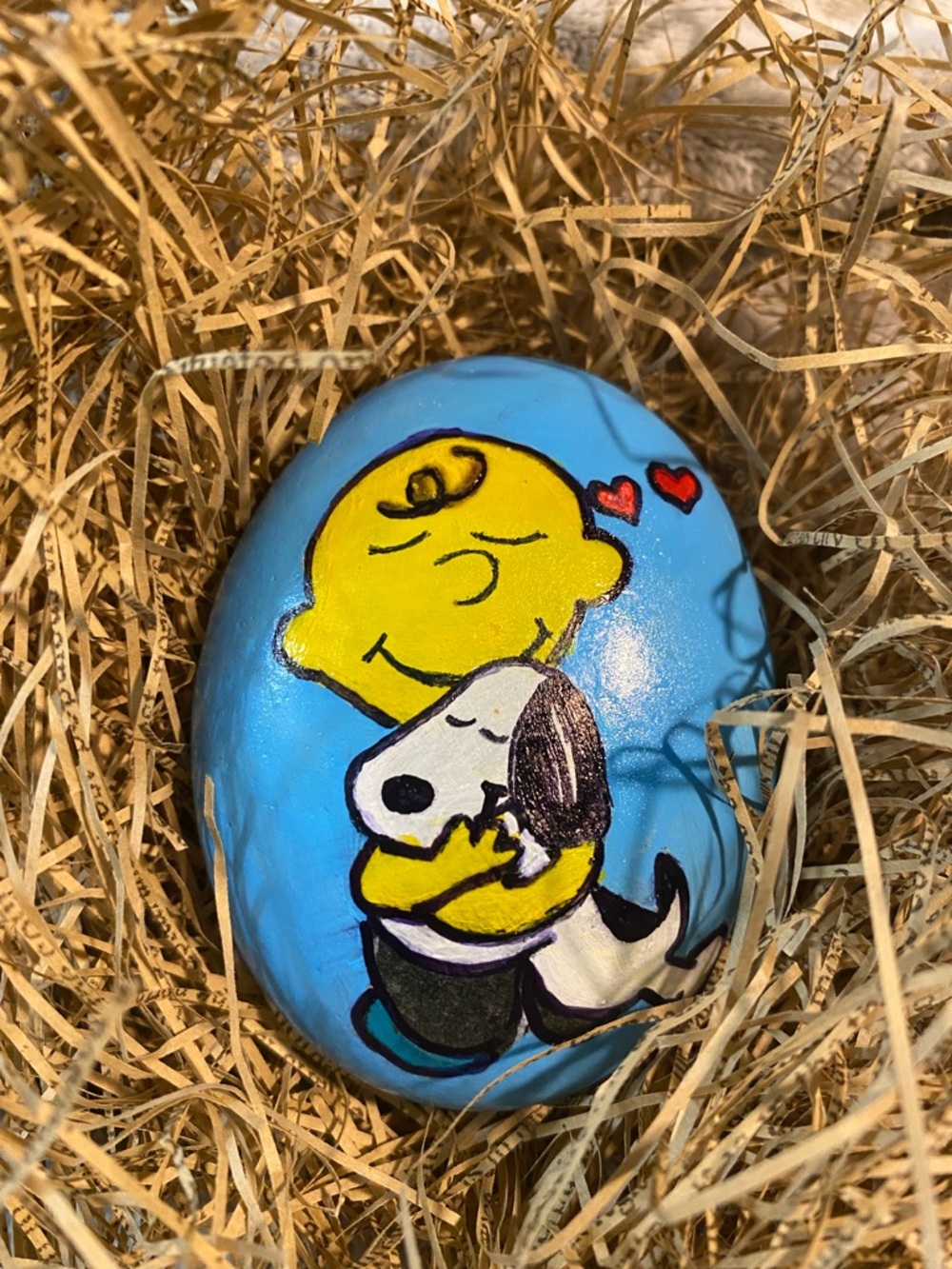 Rock Art Hand-Painted Peanuts Stone - Snoopy Hug